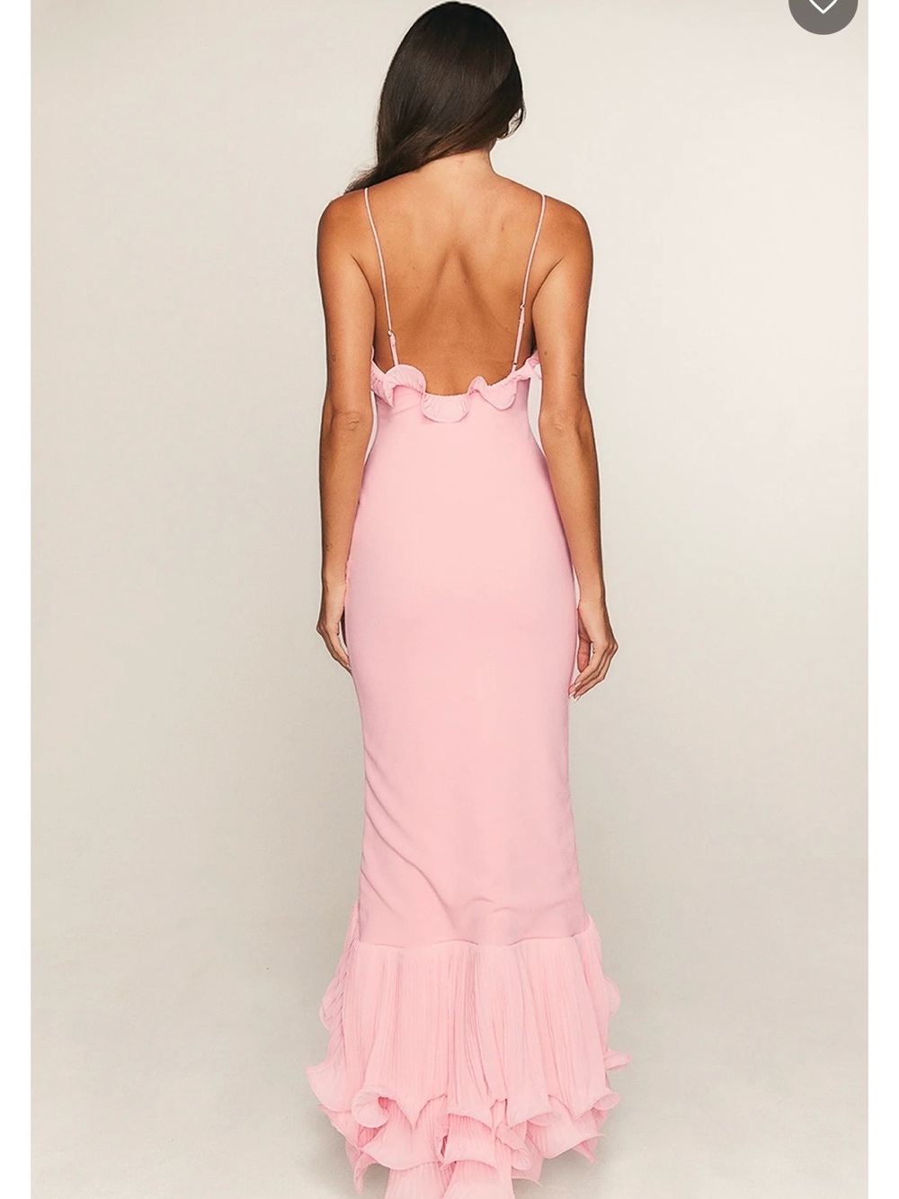 White Fox Boutique Blush Pink Backless Ruffle-Hem Gown